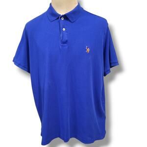 U.S. POLO ASSN SZ 2XL Shirt Short Sleeve Blue Two Button Cotton Collared Logo